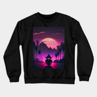 Lonely Biker Riding Into The Synthwave Sunset Crewneck Sweatshirt